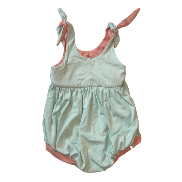 Omi Jo Well Dressed Wolf Mint & Coral Bubble Romper 24M - Picture 1 of 5